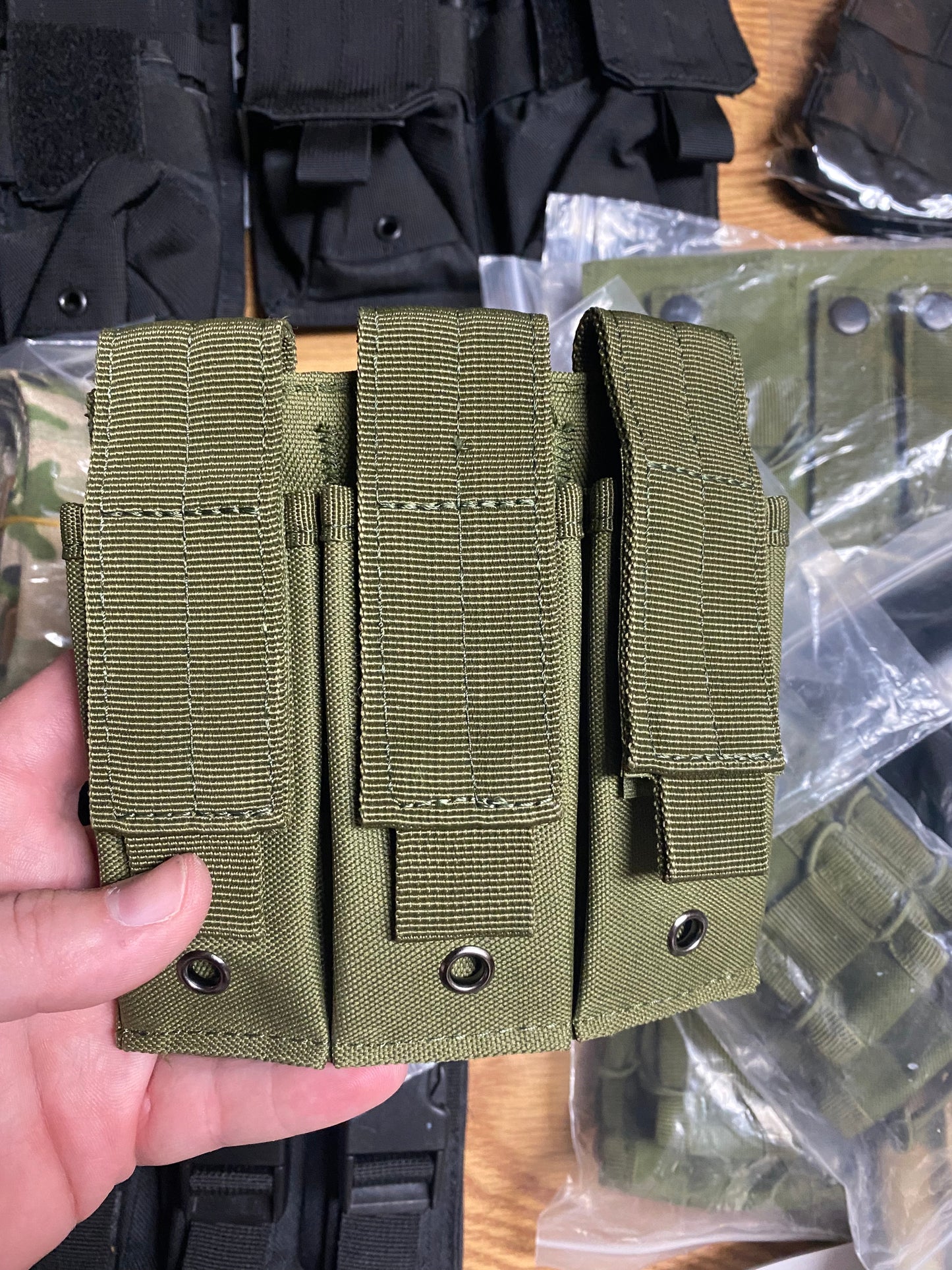 OD Green MOLLE Triple Pistol Mag Holster